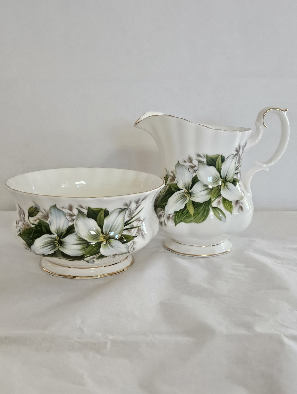 "Trillium" Large Cream & Sugar by Royal Albert.